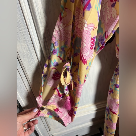 RAGA Nude Floral Wing Print Open Sleeve Mini‎ Dress Boho - Picture 3 of 8